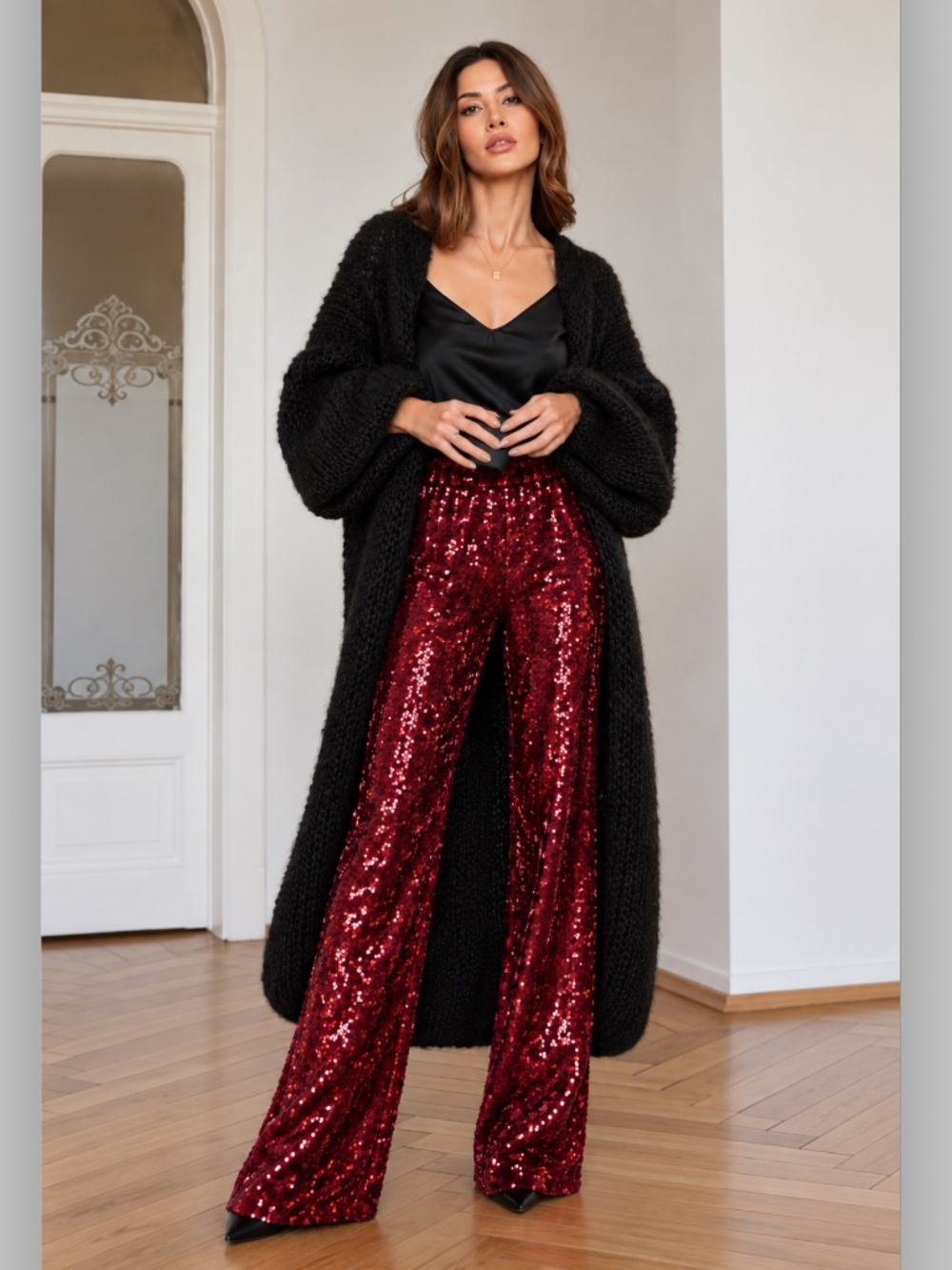 NWT Vince Camuto Burgundy Sequin Flare Pants Christmas Holiday Party Sz XL